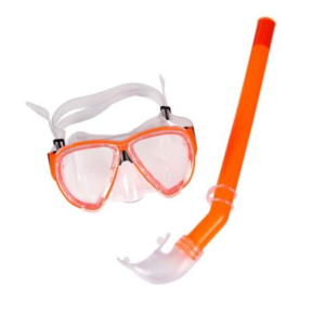 Kit Snorkel com Máscara Premium, Azul Laranja