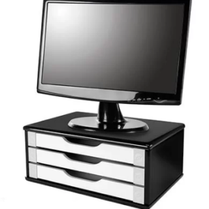 Suporte p/monitor c/3 gavetas preto/branco Souza & Cia CX 1 UN